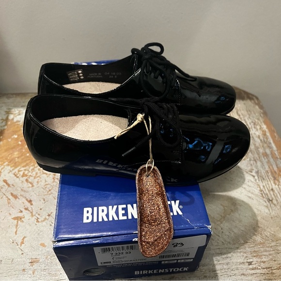 Birkenstock Saunders Womens Black Patent Lace-Up NWT NWB Shoes Size 36/5 - Picture 4 of 9